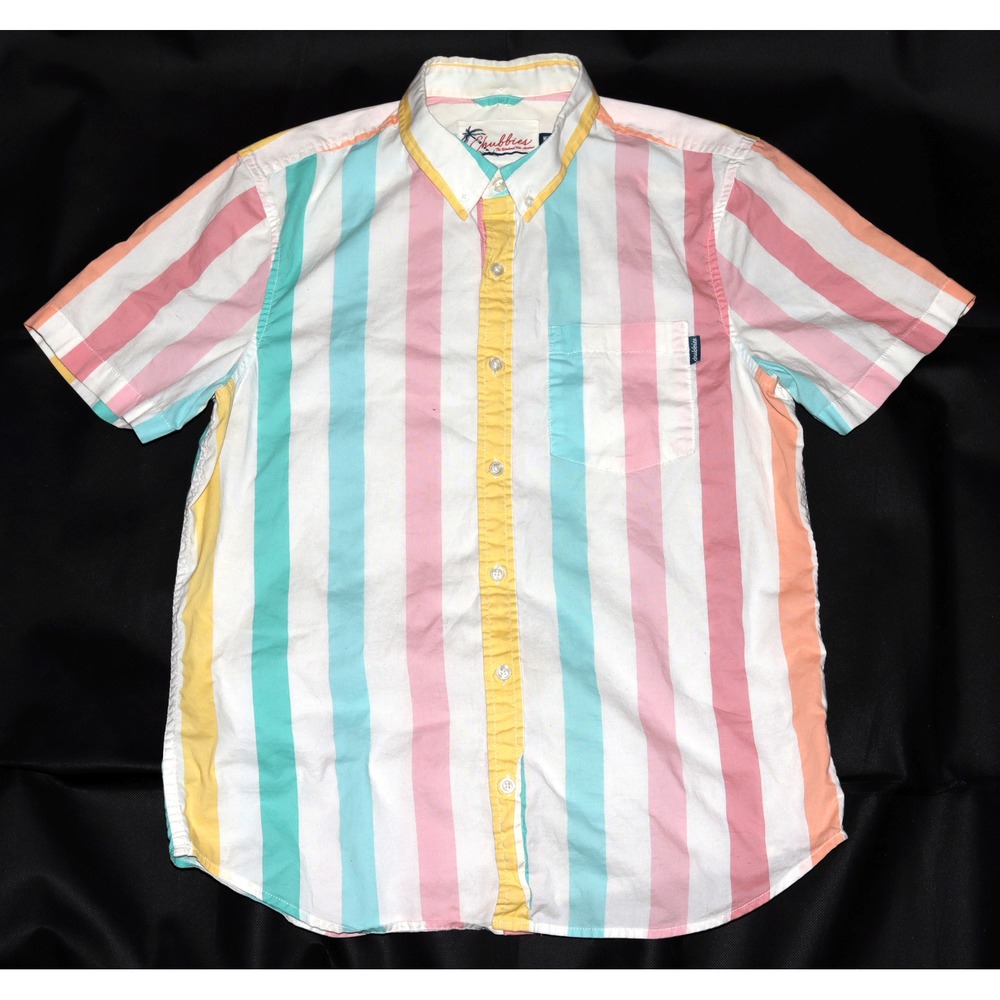 Chubbies Men's Short Sleeve Button Down‎ Pastel Striped Shirt Size Medium